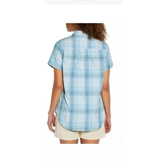 Eddie Bauer Adventure Shirt Women XL Short Sleeve Blue White Plaid New Pockets - Picture 9 of 9